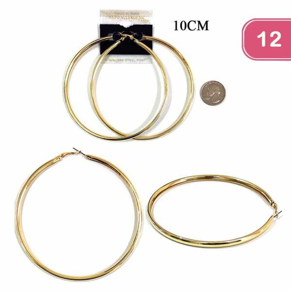 100mm Stainless Steel Post Hoop Earring (12 Units)