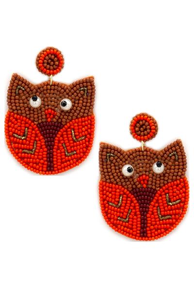 Seed Bead Owl Dangle Earring