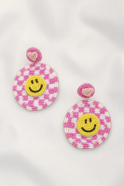 Seed Bead Happy Face Round Dangle Earring