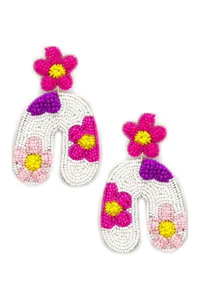 Seed Bead Flower U Dangle Earring
