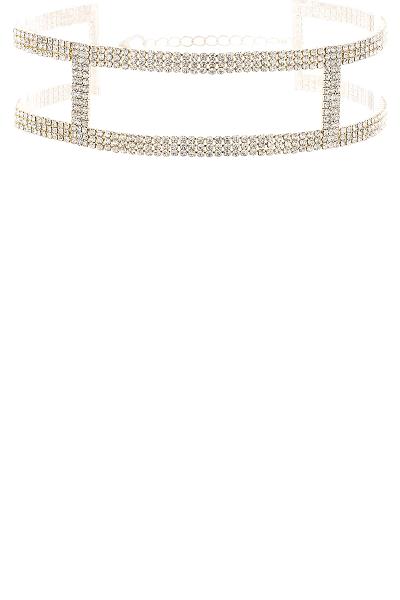 Rhinestone 2 Line Linked Choker Necklace