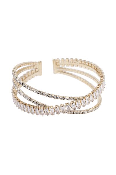 Rhinestone 3 Line Cuff Baguette Crystal Bracelet