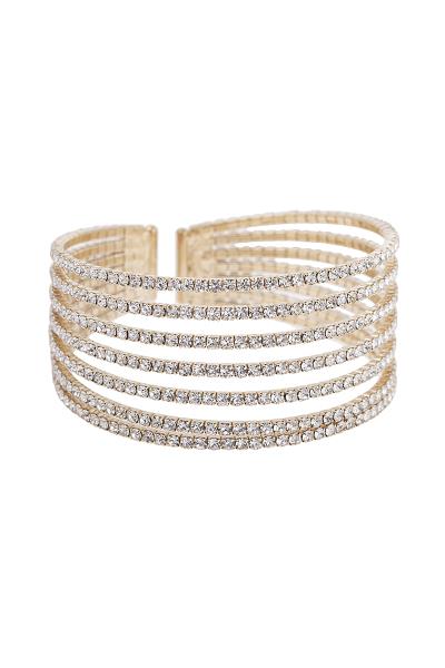 RHINESTONE 7 LINE MEMORY WIRE CUFF BRACELET