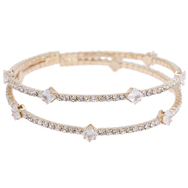 Square Rhinestone Crystal 2 Line Cuff Bracelet