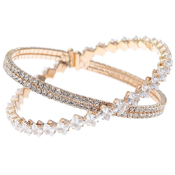 Square Rhinestone Crystal X Shape Cuff Bracelet