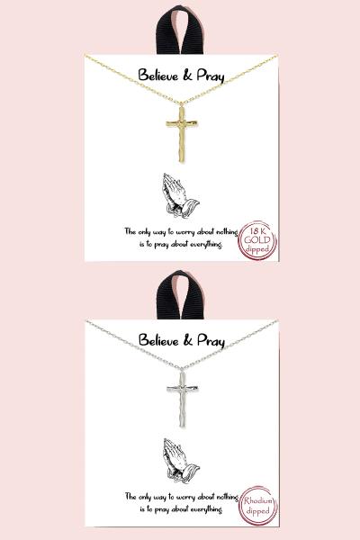 18K GOLD RHODIUM DIPPED BELIEVE & PRAY NECKLACE