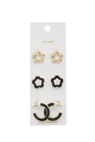 Color Metal Flower Assorted Stud Earring Set