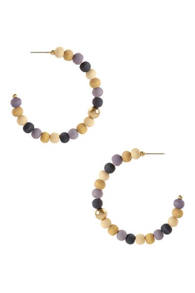 WOOD BALL HOOP EARRING