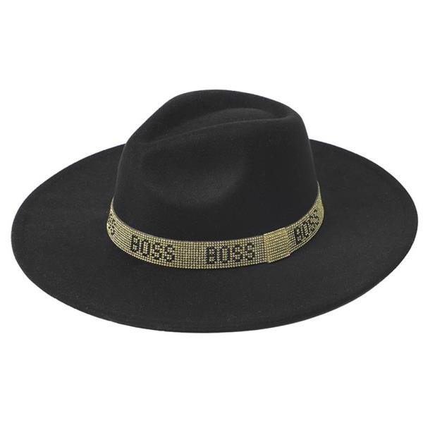 RHINESTONE BOSS STRAP FEDORA