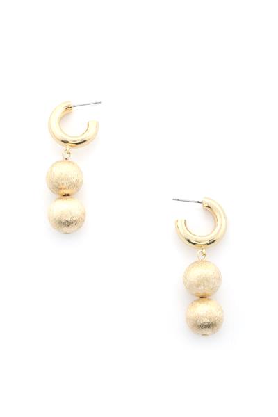 DOUBLE BALL BEAD OPEN CIRCLE DANGLE EARRING