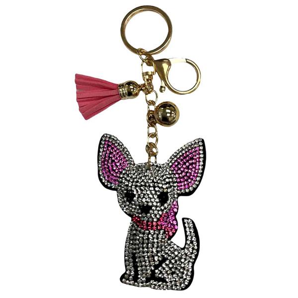 RHINESTONE DOG TASSEL KEYCHAIN