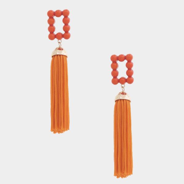 Rectangle Bead Tassel Dangle Earring