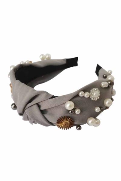PEARL FLOWER STUDDED MID KNOT HEADBAND