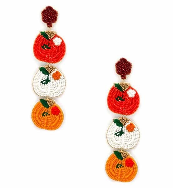 HALLOWEEN  SEED BEAD APPLE DANGLE EARRING