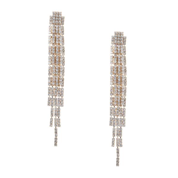 RECTANGLE RHINESTONE TASSEL EARRING