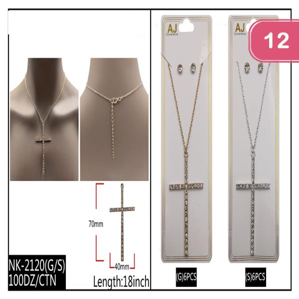 Rhinestone Cross Pendant Necklace (12 Units)