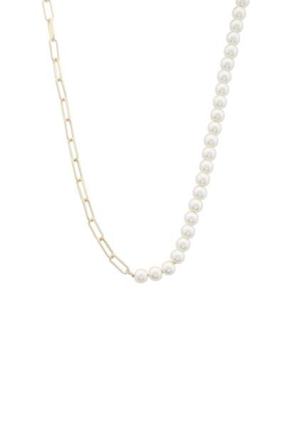 Oval Link Pearl Bead Gold Dipped Necklace