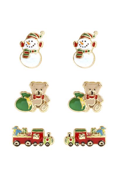 CHRISTMAS STUD EARRING 3 PAIR SET