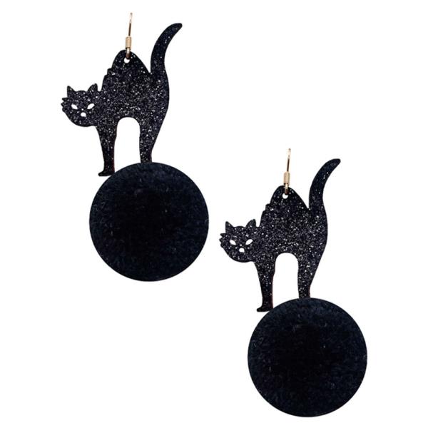 HALLOWEEN CAT POMPOM EARRING