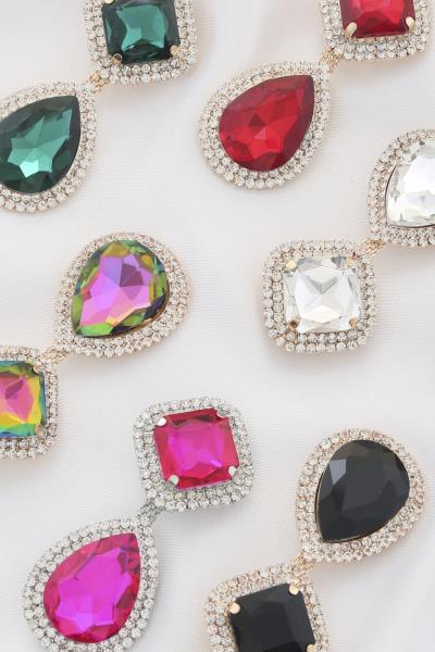 Rhombus Teardrop Rhinestone Clip Earring