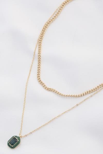 2 LAYERED POLYGON PENDANT CHAIN NECKLACE