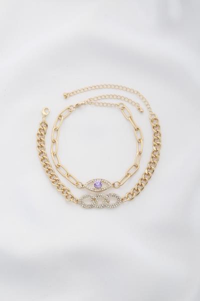 Eye Rhinestone Oval Link Bracelet Set