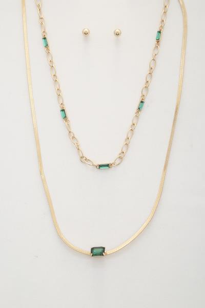 Rectangle Crystal Snake Chain Layered Necklace