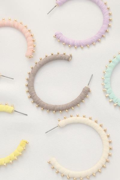 METAL BEAD THREAD WRAP OPEN CIRCLE EARRING