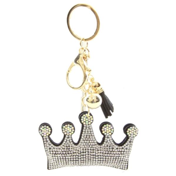 RHINESTONE CROWN KEYCHAIN WITH TASSEL