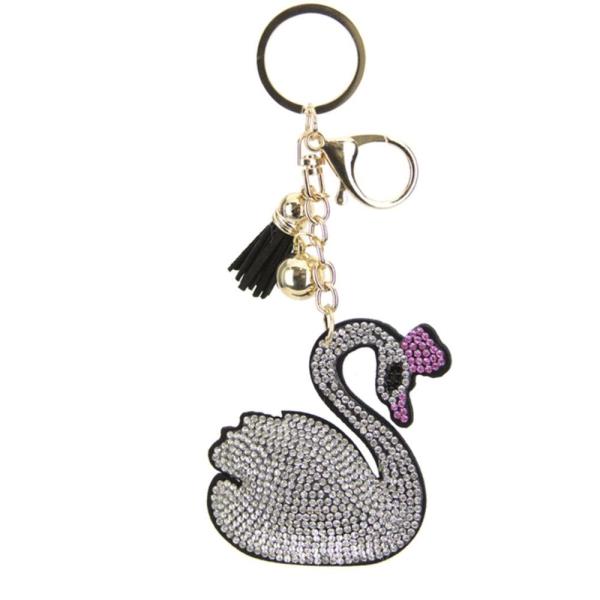 RHINESTONE SWAN KEYCHAIN WITH TASSEL