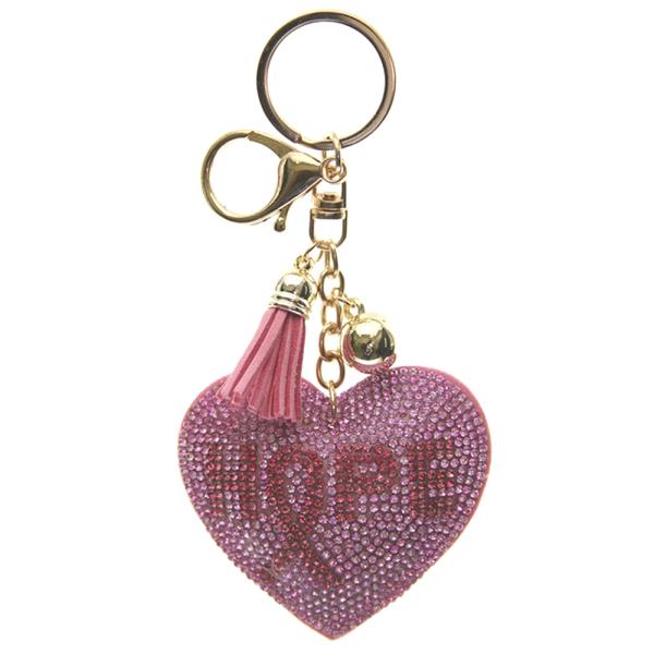 RHINESTONE HEART HOPE KEYCHAIN WITH TASSEL