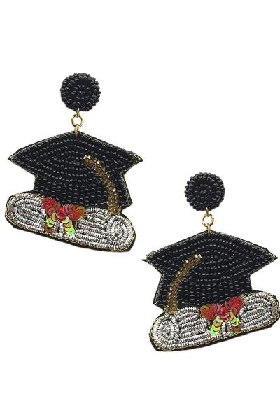 Seed Bead Graduation Hat Dangle Earring