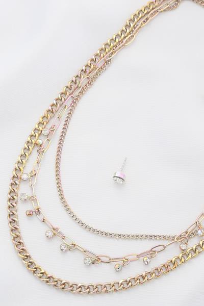 Crystal Charm Circle Link Layered Necklace