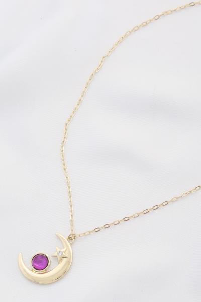 SODAJO Moon Crystal Pendant Oval Link Necklace