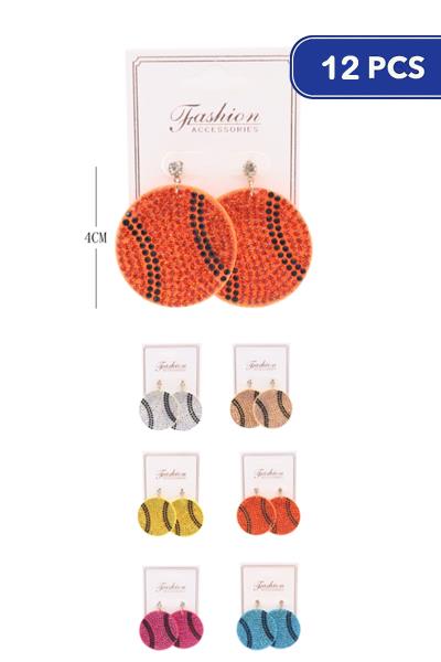 Rhinestone Baseball Dangle Earring (12 Units)