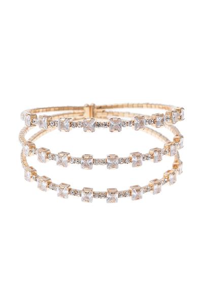 Rhinestone Square Crystal 3LINE Cuff Bracelet