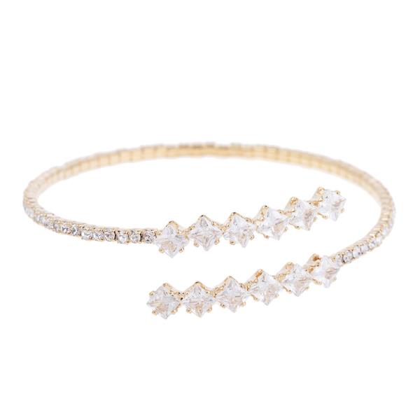 RHINESTONE SQUARE CRYSTAL 1 LINE CUFF BRACELET