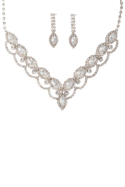 Rhinestone Teardrop V Shape Necklace and Earring Set