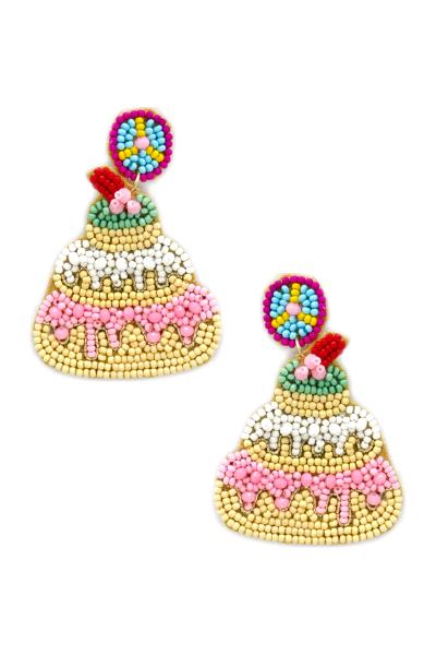 Seed Bead Birthday Cake Dangle Earring