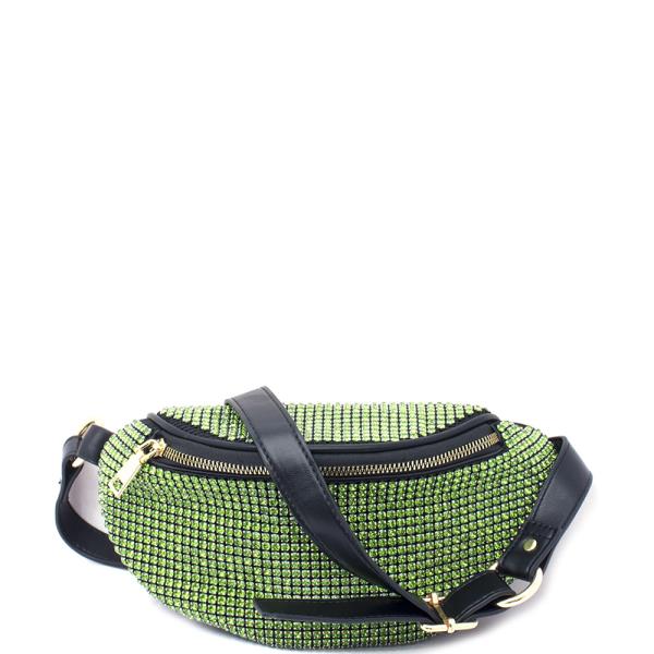 ALL OVER RHINESTONE ZIPPER FANNY PACK BAG