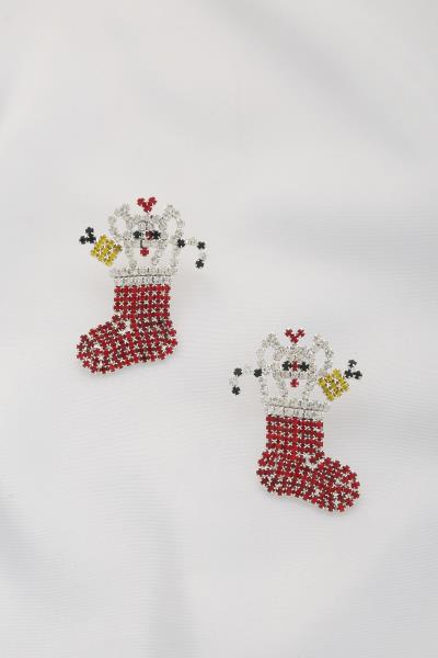 CHRISTMAS STOCKING RHINESTONE EARRING