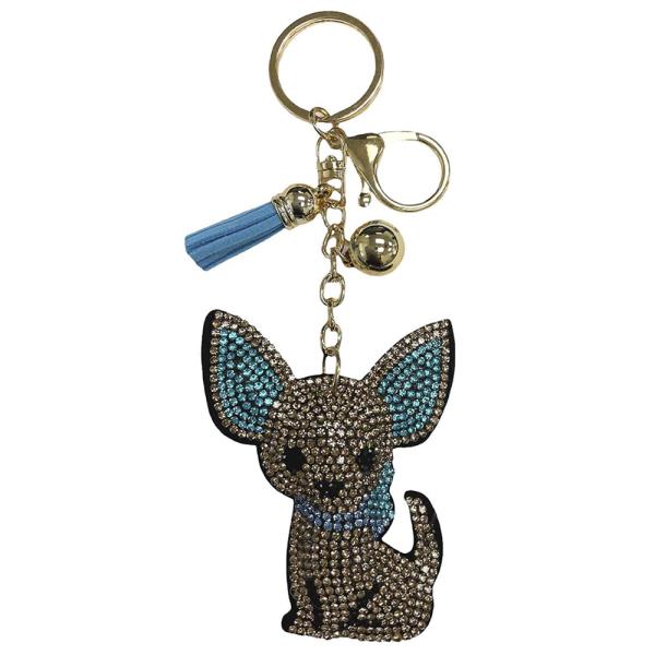 RHINESTONE DOG KEYCHAIN WITH TASSEL