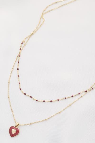 HEART PENDANT BEADED LAYERED NECKLACE
