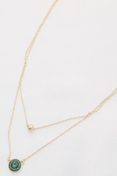 ROUND CRYSTAL BALL BEAD LAYERED NECKLACE