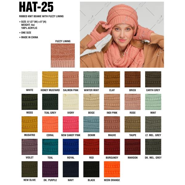 CC RIBBED KNIT BEANIE WITH FUZZY LINING