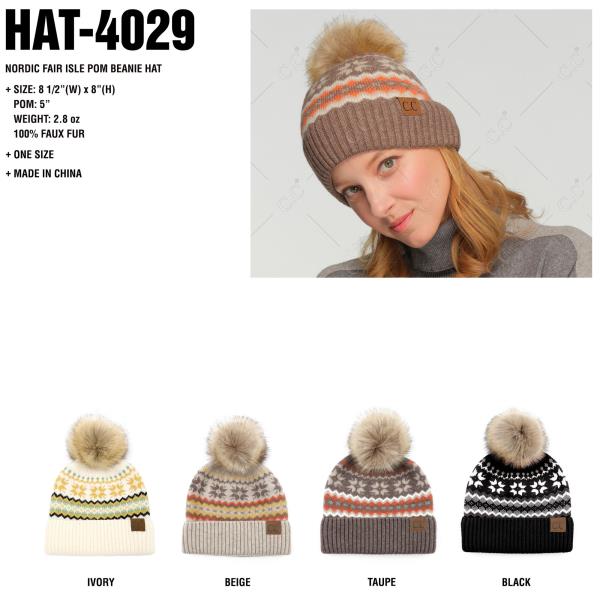 CC NORDIC FAIR ISLE POM BEANIE HAT