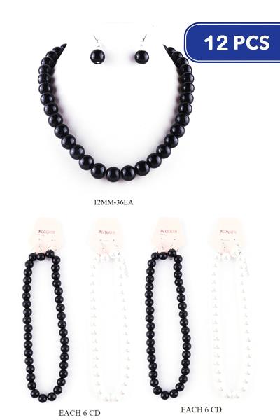 Pearl Ball Necklace Earring Set (12 Units)