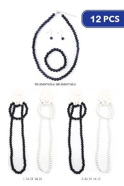 Pearl Necklace Earring Bracelet Set (12 Units)