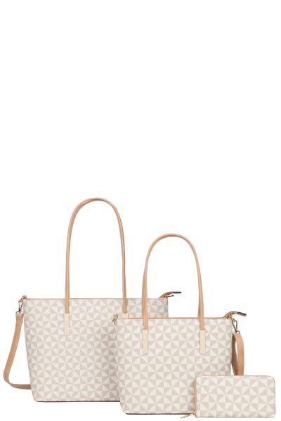 3IN1 Monogram Print Tote Bag with Wallet Set