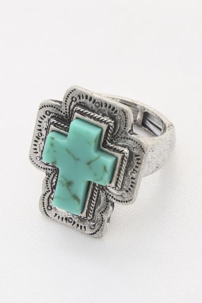 RODEO WESTERN CROSS METAL RING
